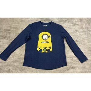 Minions Shirt Mens XL Blue Long Sleeve Waffle Knit Cotton Blend Graphic